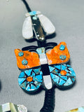 Huge Santo Domingo Dragonfly Bug Sterling Silver Turquoise Inlay Necklace-Nativo Arts