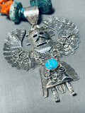 Huge Coral Chunk Native American Navajo Sterling Silver Kachina Doll Necklace-Nativo Arts