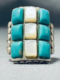 Native American One Of The Best Vintage Zuni Turquoise Inlay Sterling Silver Ring- Heavy-Nativo Arts