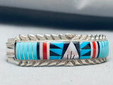 One Of The Best 6' Wrist Vintage Native American Navajo Turquoise Inlay Sterling Silver Bracelet-Nativo Arts