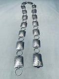 Very Old Hand Tooled Vintage Native American Navajo Sterling Silver Concho Belt Necklace-Nativo Arts