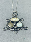 Native American Signed Santo Domingo Dry Creek Royston Turquoise Sterling Silver Turtle Necklace-Nativo Arts