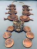 Very Rare Vintage Native American Navajo Bronze 476 Gram Squash Blossom Necklace-Nativo Arts