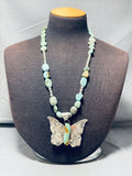 Spectacular Native American Navajo Royston Turquoise Sterling Silver Butterfly Necklace-Nativo Arts