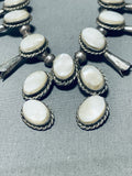 Classic Vintage Native American Navajo Mother Of Pearl Sterling Silver Squash Necklace-Nativo Arts