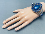 Thicker Wide Vintage Native American Navajo Teardrop Lapis Sterling Silver Bracelet-Nativo Arts
