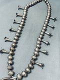 Early Vintage Navao Sterling Silver Turquoise Squash Blossom Necklace-Nativo Arts