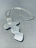 Breathtaking Native American Navajo Blue Gem Turquoise Sterling Silver Cross Necklace-Nativo Arts