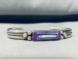 Cute And Gorgy!! Vintage Native American Navajo Sugilite Opal Sterling Silver Inlay Bracelet-Nativo Arts