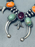 Native American Womens Green Turquoise Vintage Sterling Silver Squash Blossom Necklace