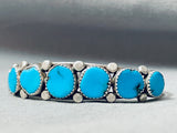 Huge Flat Bead Ceuff Ends Vintage Native American Navajo Turquoise Sterling Silver Bracelet