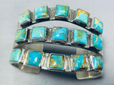 One Of The Coolect Squared Turquoise Vintage Native American Navajo Sterling Silver Bracelet-Nativo Arts