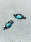 Sweet Vintage Native American Navajo Blue Gem Turquoise Sterling Silver Post Earrings-Nativo Arts
