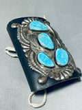 Native American Authentic Vintage Zuni Blue Gem Turquoise Sterling Silver Bow Guard-Nativo Arts