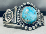 Leon Martinez Vintage Native American Navajo Pilot Mountain Turquoise Sterling Silver Bracelet-Nativo Arts
