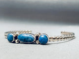 Incredible Domed Lapis Vintage Native American Navajo Coiled Sterling Silver Bracelet-Nativo Arts