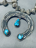 Gasp! Vintage Native American Navajo Morenci Turquoise Sterling Silver Squash Blossom Necklace-Nativo Arts