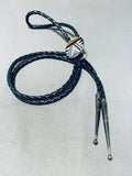 W. Booqua Noteworthy Vintage Native American Zuni Blue Gem Turquoise Sterling Silver Bolo-Nativo Arts