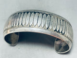 Superb Native American Navajo Handcarved Sterling Silver Convex Bracelet-Nativo Arts