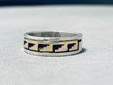 Excellent Vintage Native American Navajo Sterling Silver And 14k Gold Ring Signed P. Skeets-Nativo Arts