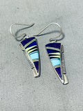 Calvin Begay Vintage Native American Navajo Blue Gem Turquoise Sterling Silver Earrings-Nativo Arts