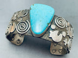 Heart & Petroglyph Vintage Native American Navajo Turquoise Sterling Silver Bracelet-Nativo Arts