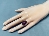 Exceptional Vintage Native American Navajo Signed Chris Tafoya Carnelian Sterling Silver Ring-Nativo Arts