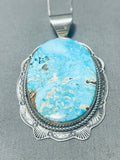 Vintage Native American Navajo J. Piaso Easter Blue Turquoise Sterling Silver Pendant Necklace-Nativo Arts