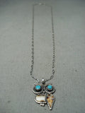 Signed Vintage Native American Acoma Turquoise Sterling Silver Owl Necklace-Nativo Arts