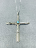 Native American Wonderful Vintage Navajo Blue Gem Turquoise Sterling Silver Cross Necklace-Nativo Arts