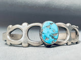 Rare Vintage Native American Navajo Sky Blue Turquoise Sterling Silver Window Rock Bracelet