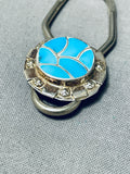 Intricate Vintage Native American Zuni Turquoise Flower Sterling Silver Keychain-Nativo Arts