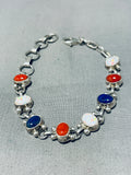 Attractive Native American Navajo Lapis + Multi-stone Sterling Silver Link Bracelet-Nativo Arts