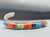 Detailed Inlay Vintage Native American Navajo Cecil Ashley Sterling Silver Bracelet-Nativo Arts