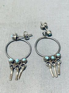 Attractive Vintage Native American Zuni Blue Gem Turquoise Sterling Silver Hoop Earrings-Nativo Arts