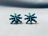 Stars Of Turquoise Vintage Native American Zuni Needle Sterling Silver Earrings-Nativo Arts