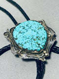 Spiderweb Turquoise!! Vintage Native American Navajo Sterling Silver Bolo Tie Old-Nativo Arts