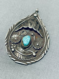 Authentic Vintage Native American Navajo Pilot Mountain Turquoise Sterling Silver Pendant-Nativo Arts