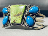 So Unique Vintage Native American Navajo Turquoise Gaspeite Sterling Silver Bracelet-Nativo Arts