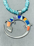 Fascinating Native American Navajo Turquoise Sterling Silver Gecko Necklace Signed-Nativo Arts