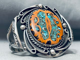 Huge Vintage Native American Navajo Walnut Wood Turquoise Inlay Sterling Silver Bracelet-Nativo Arts