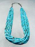 One Of Best Vintage Native American Navajo Turquoise Heishi 10 Strands Sterling Silver Necklace-Nativo Arts