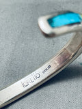 Important Larry Loretto Vintage Native American Zuni Turquoise Inlay Sterling Silver Bracelet