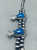 Gorgy Vintage Southwest Denim Lapis Sterling Silver Squash Blossom Necklace-Nativo Arts
