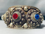 Detailed Vintage Red White Blue Sterling Silver Bracelet-Nativo Arts