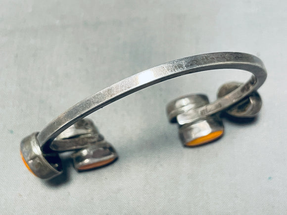 One Of The Most Unique Vintage Native American Navajo Orange Shell Sterling Silver Bracelet-Nativo Arts