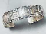 Detailed Vintage Native American Navajo Silver Dime Sterling Silver Bracelet Cuff-Nativo Arts