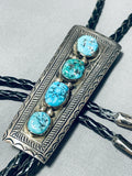 Enormous Vintage Native American Navajo 4 Morenci Turquoise Sterling Silver Bolo-Nativo Arts