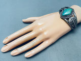 Rare Apache Turquoise Mine Vintage Native American Navajo Sterling Silver Leaf Bracelet-Nativo Arts