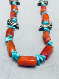Chunky Amber Vintage Navajo Turquoise Heishi Sterling Silver Necklace-Nativo Arts